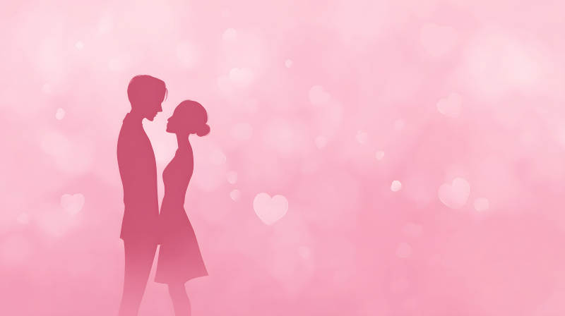 浪漫愛(ài)情剪影粉色背景圖-圖片