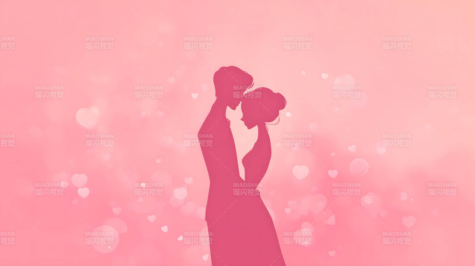 情侣相拥粉色背景爱心点缀-图片
