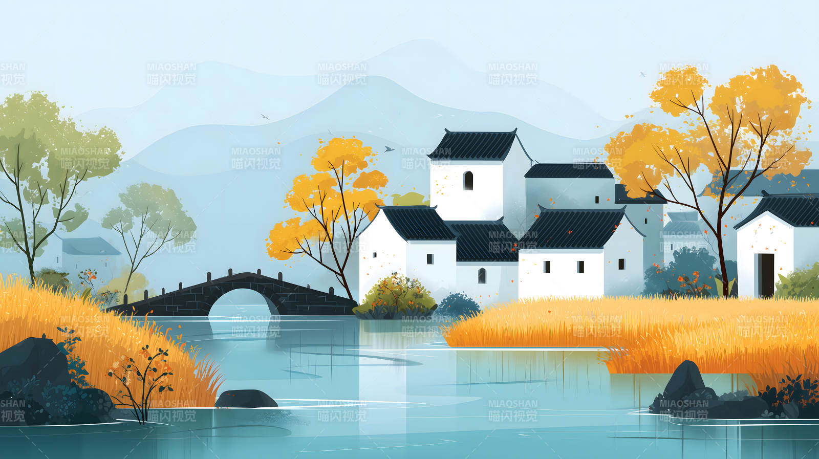 水鄉秋色靜謐優美景色宜人-圖片