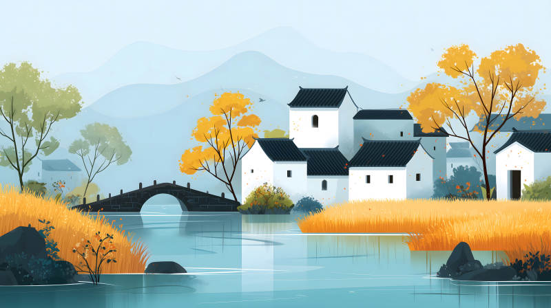 水鄉(xiāng)秋色靜謐優(yōu)美景色宜人-圖片