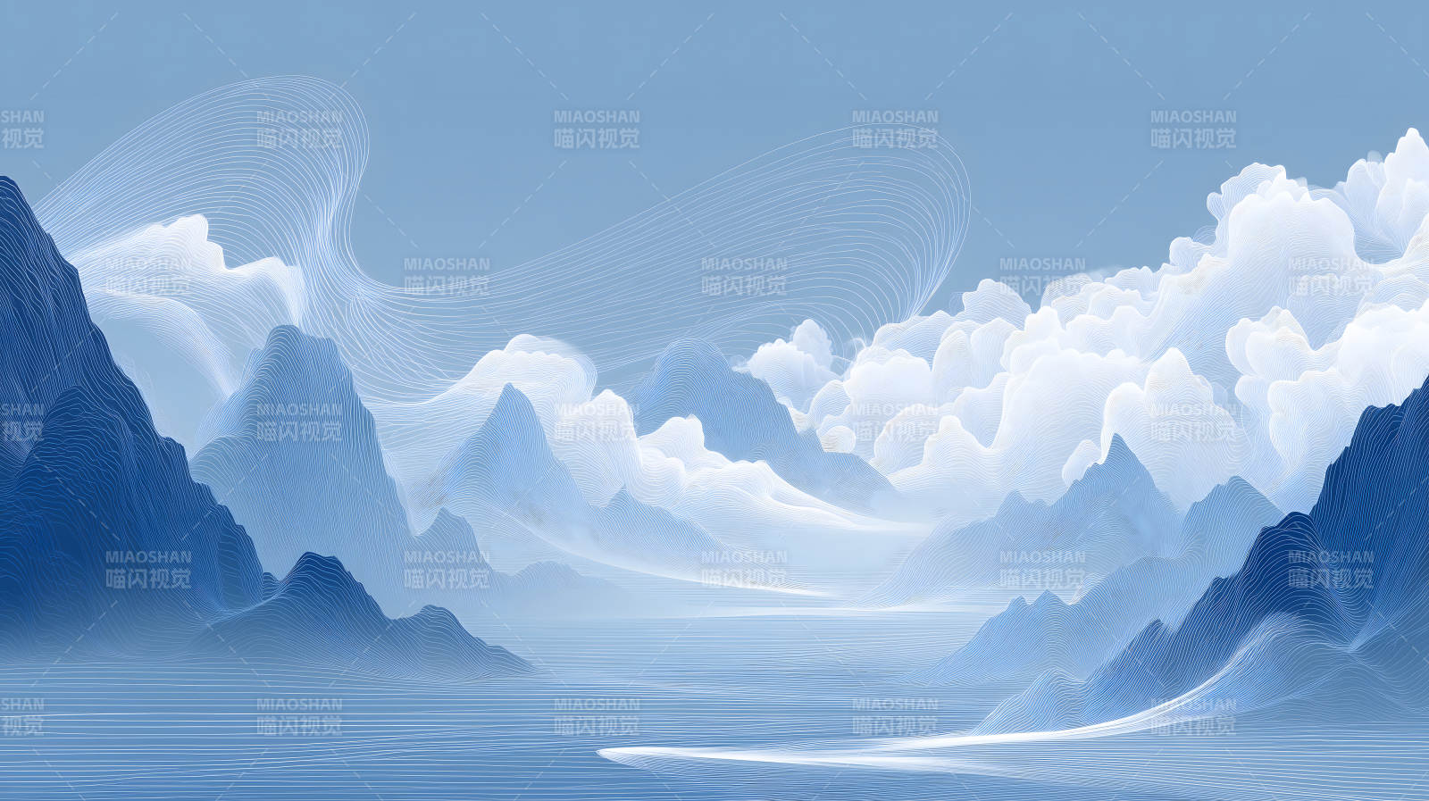 山水畫卷云霧繚繞意境悠遠-圖片