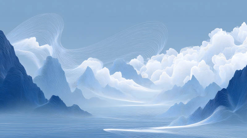 山水畫卷云霧繚繞意境悠遠-圖片