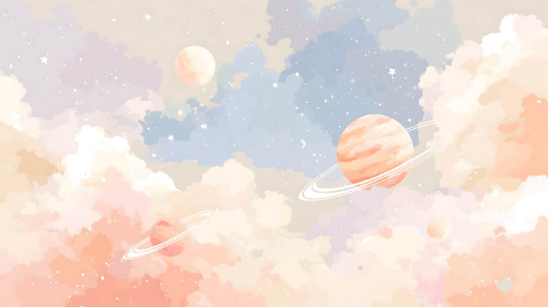 夢幻星空水彩風格唯美治愈-圖片