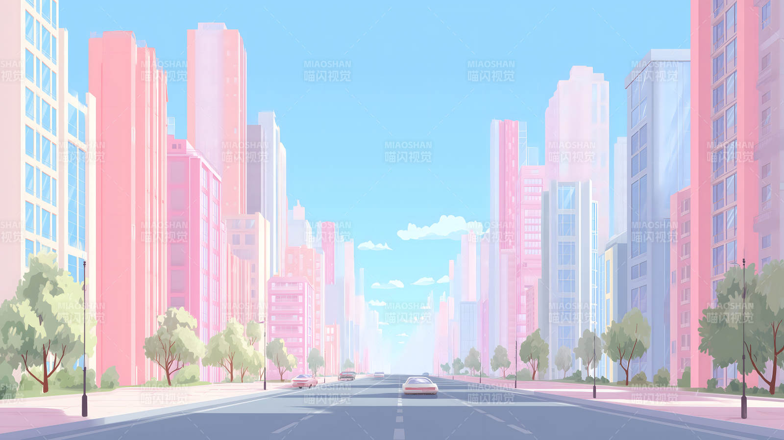 粉色城市街道的漫畫風(fēng)格-圖片