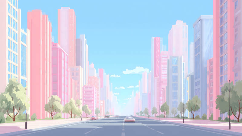 粉色城市街道的漫畫風格-圖片