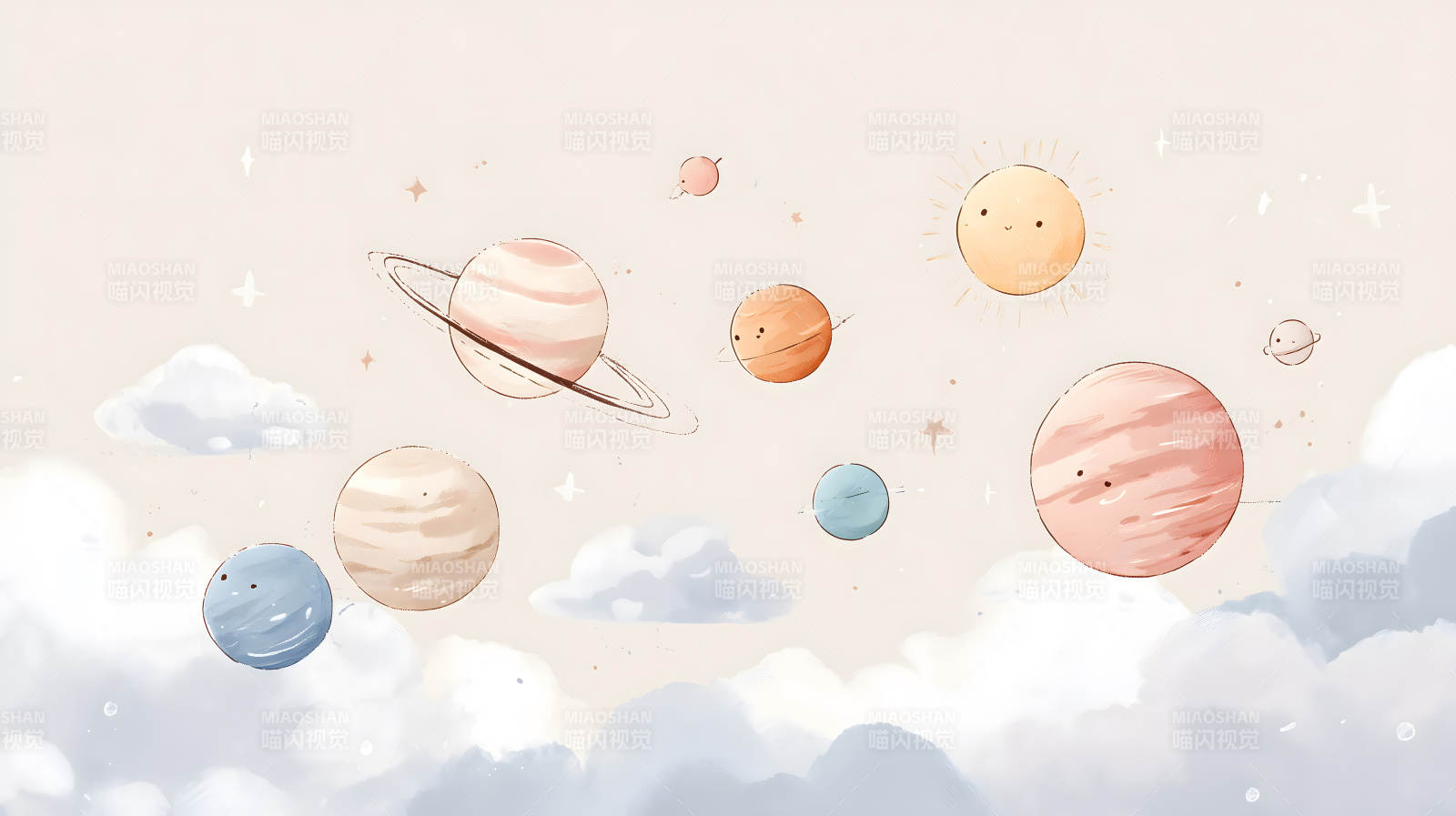 可愛卡通宇宙星球背景-圖片