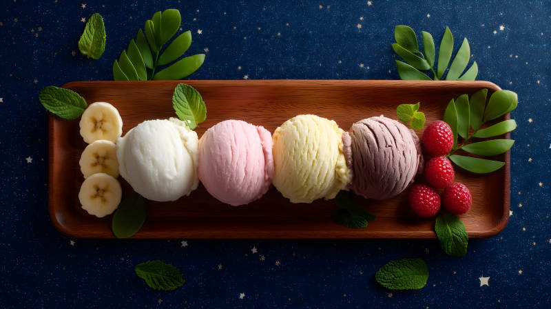 美味冰淇淋配水果裝飾-圖片