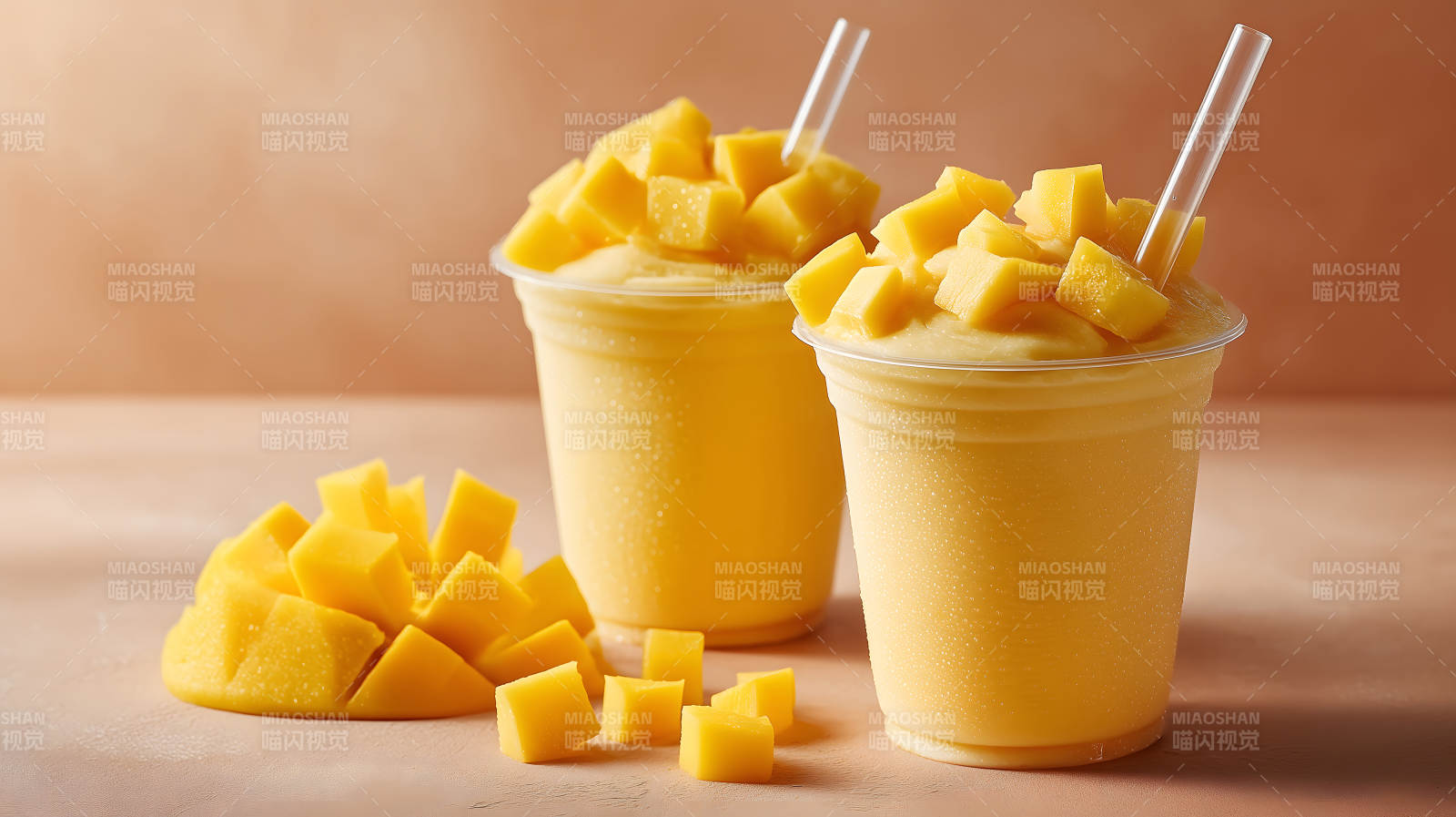 芒果冰沙與新鮮芒果-圖片