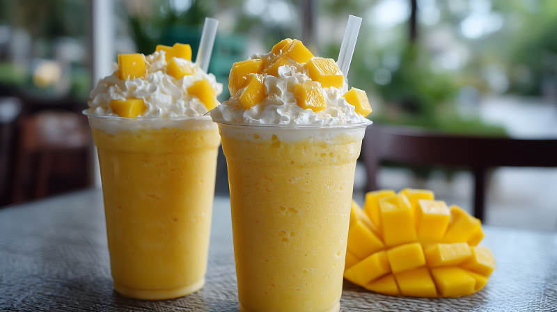 芒果冰沙配奶油-圖片