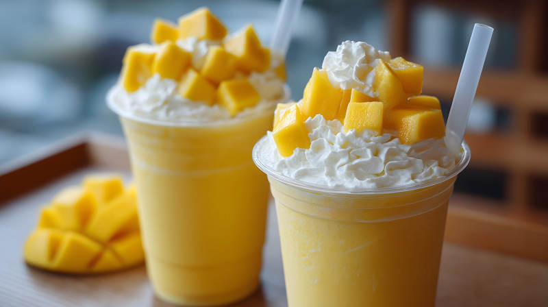 芒果冰沙配奶油和芒果丁-圖片