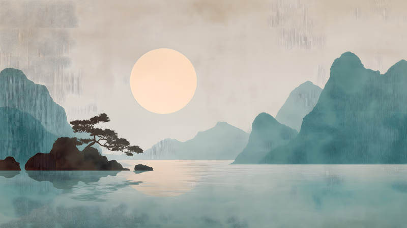 朦朧山水畫意境悠遠-圖片