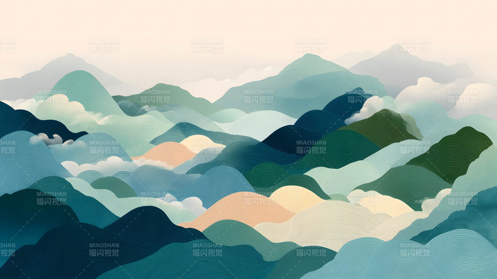 山水畫意朦朧山巒意境悠遠-圖片