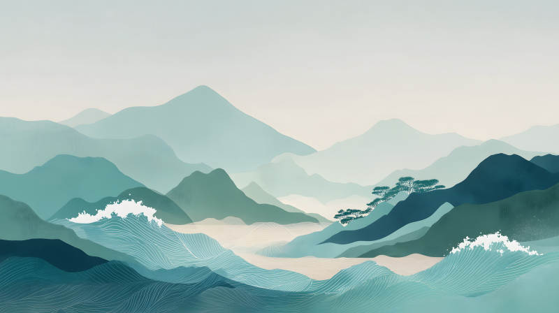 山水風(fēng)光繪畫(huà)作品層巒疊嶂-圖片