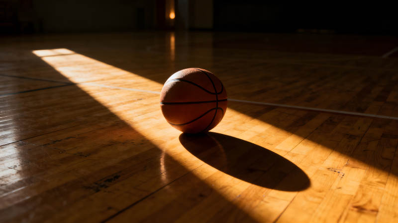 籃球在球場上的光影-圖片