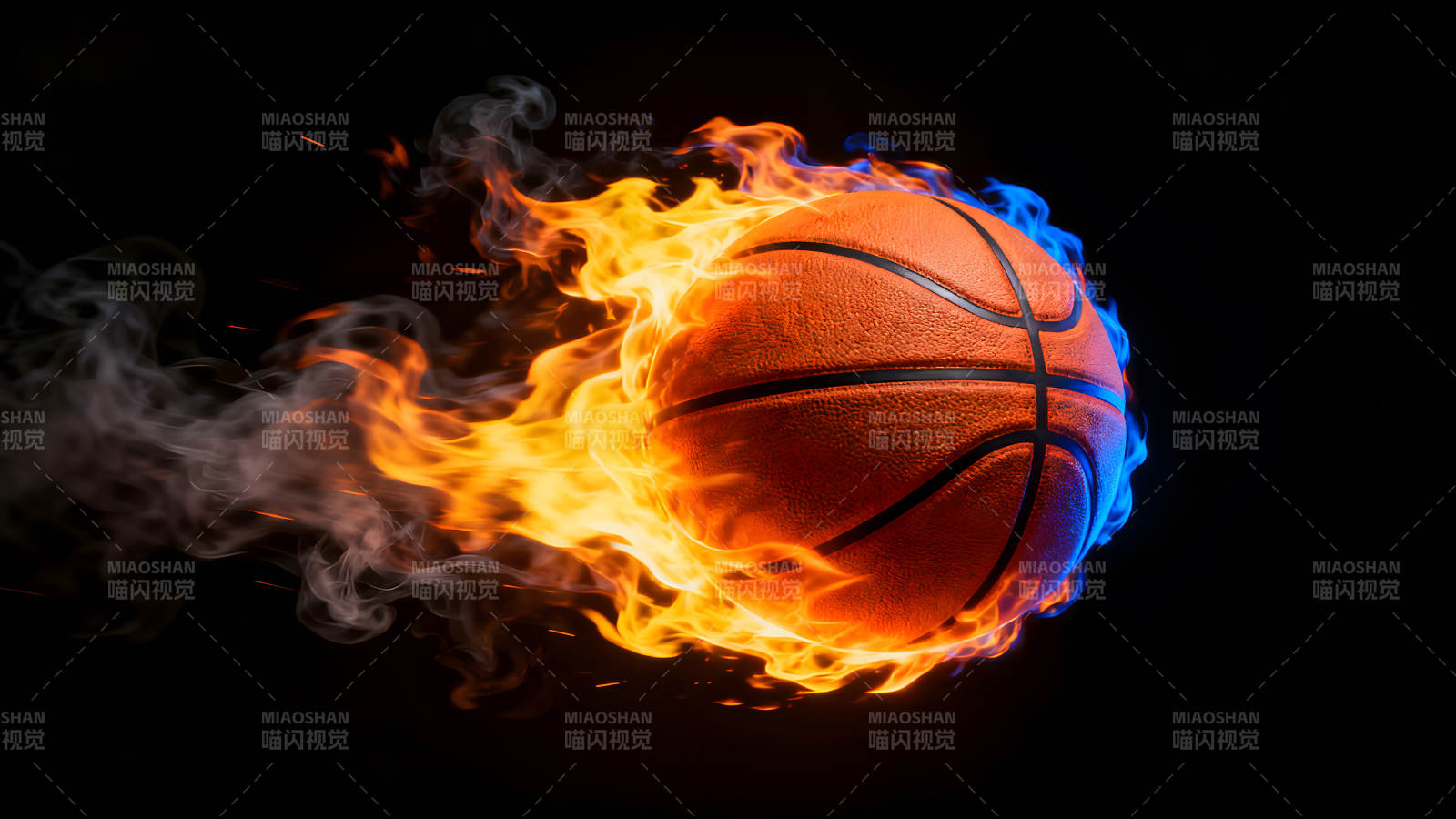 燃燒的籃球在黑暗中穿梭-圖片