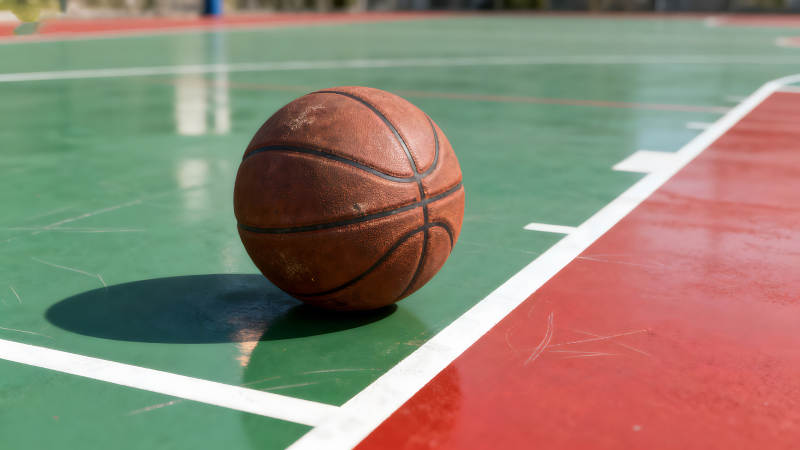 籃球場(chǎng)上的籃球靜止不動(dòng)-圖片