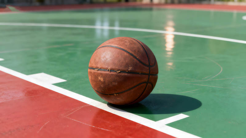 籃球靜置在球場(chǎng)上-圖片