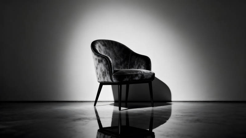 黑色扶手椅在光影下的藝術感-圖片
