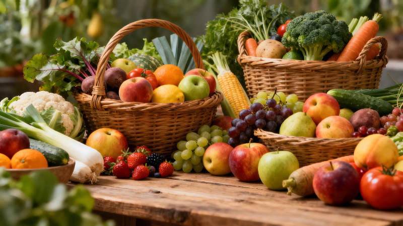 豐收的蔬菜水果籃-圖片