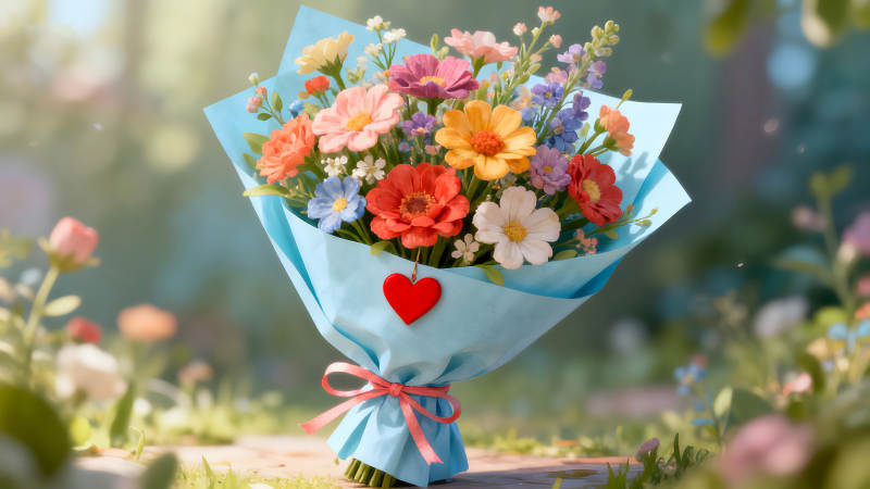 色彩繽紛的花束靜謐溫馨的場景-圖片