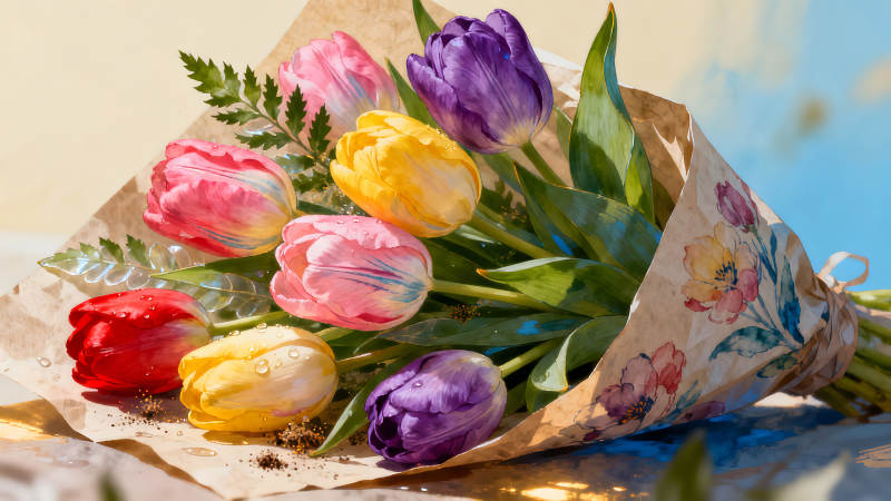 一束色彩鮮艷的郁金香-圖片