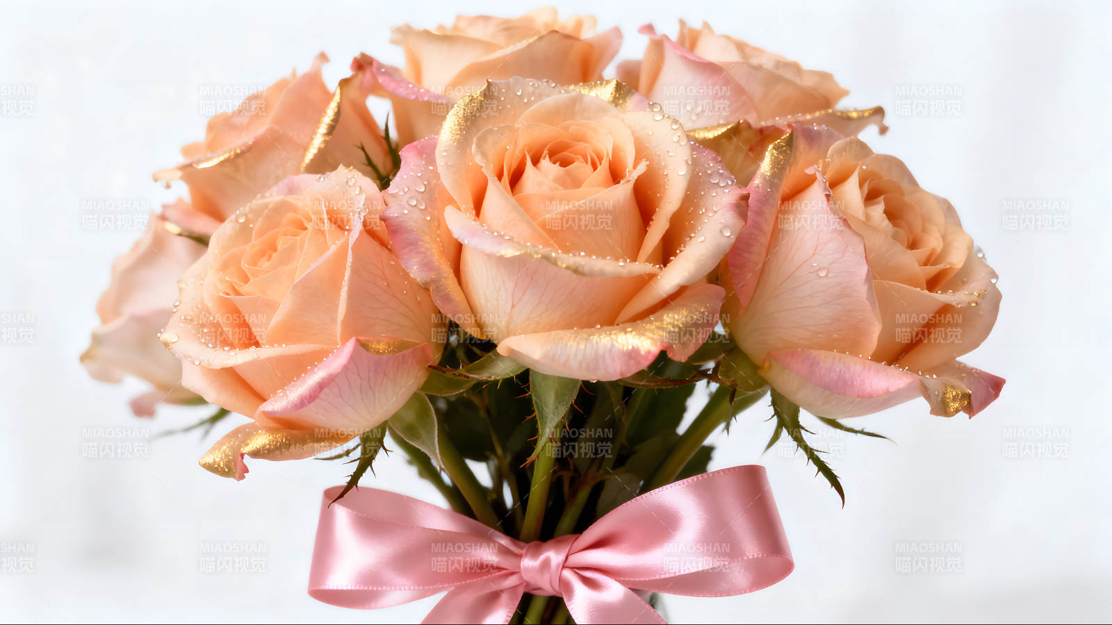 金色點綴的粉色玫瑰花束-圖片