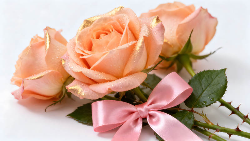 粉色玫瑰金邊點綴絲帶蝴蝶結-圖片