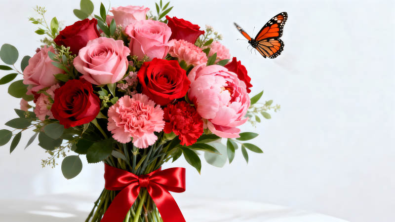 鮮花蝴蝶組合美麗畫面-圖片