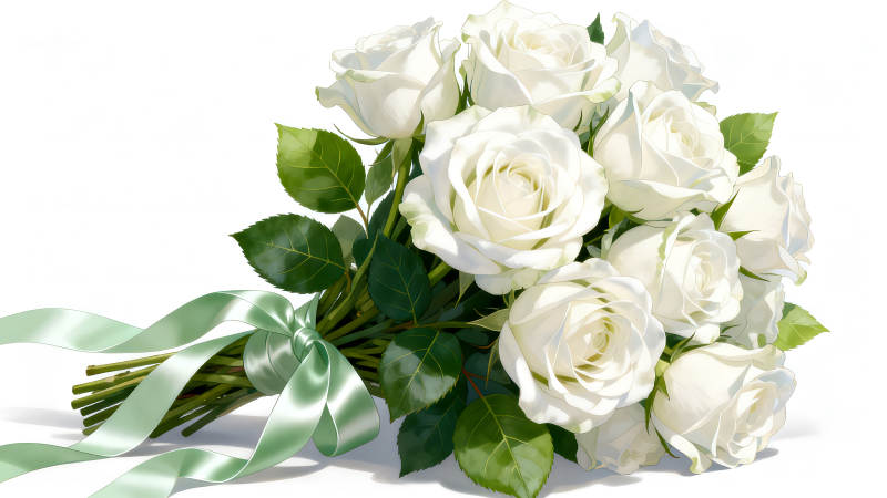 白色玫瑰花束清新優(yōu)雅-圖片