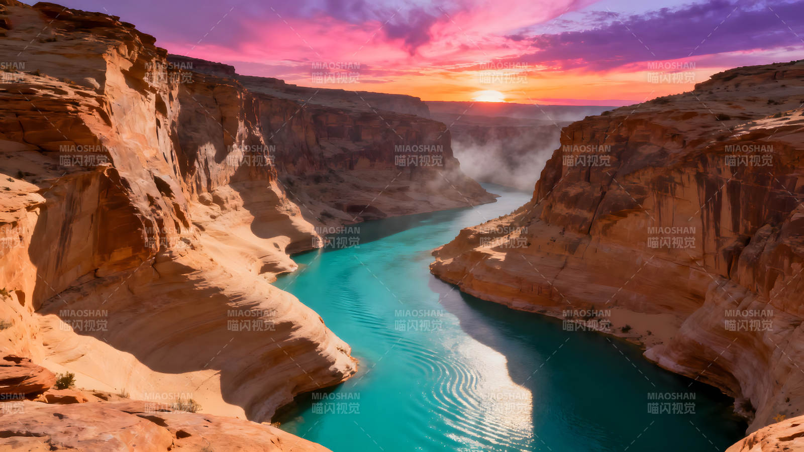 峽谷日落河水蜿蜒天空絢麗-圖片