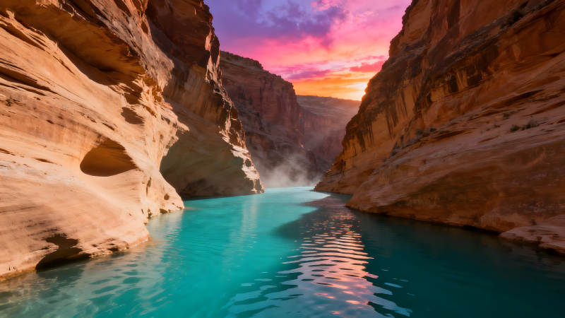 峽谷日落藍水色彩絢麗-圖片