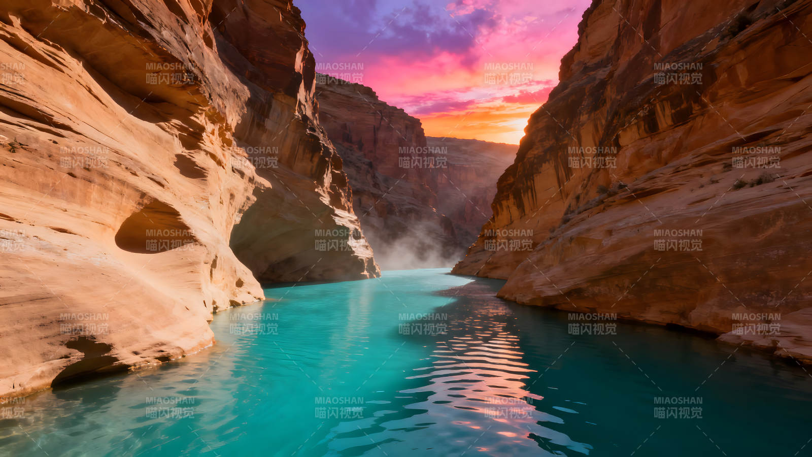 峽谷日落藍水色彩絢麗-圖片