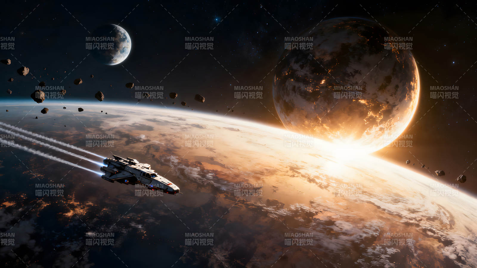 宇宙飛船穿梭星球之間-圖片