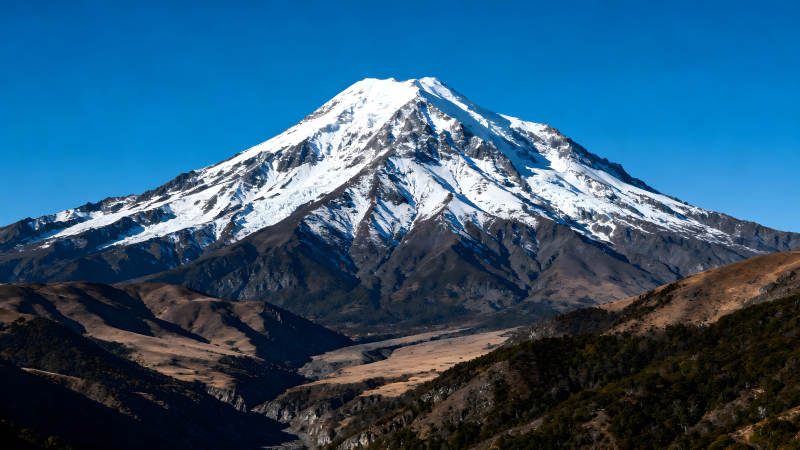 雪山聳立藍天之下景象壯觀-圖片