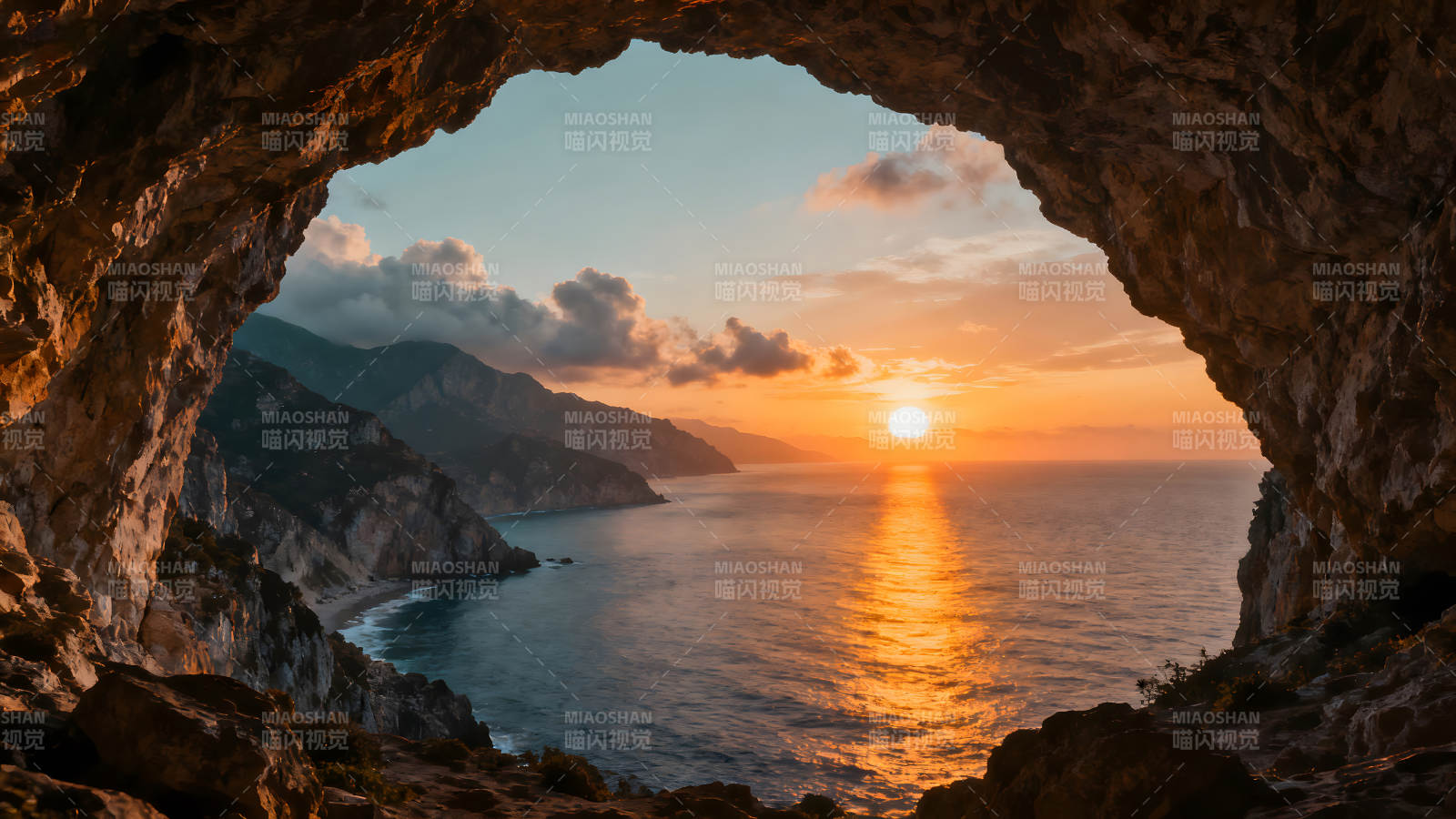 洞穴觀海日落美景-圖片