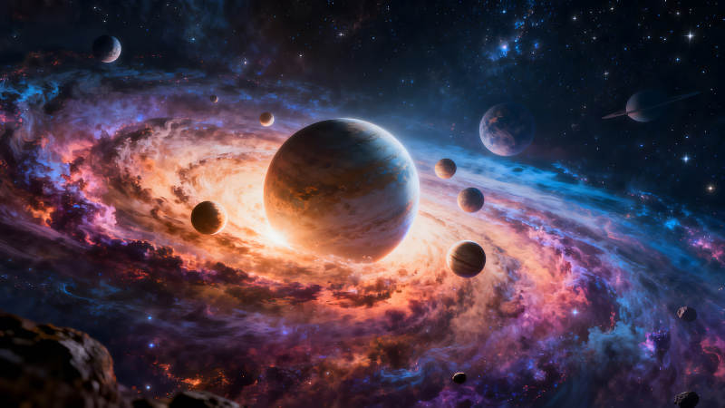 宇宙星云與行星的壯麗景象-圖片