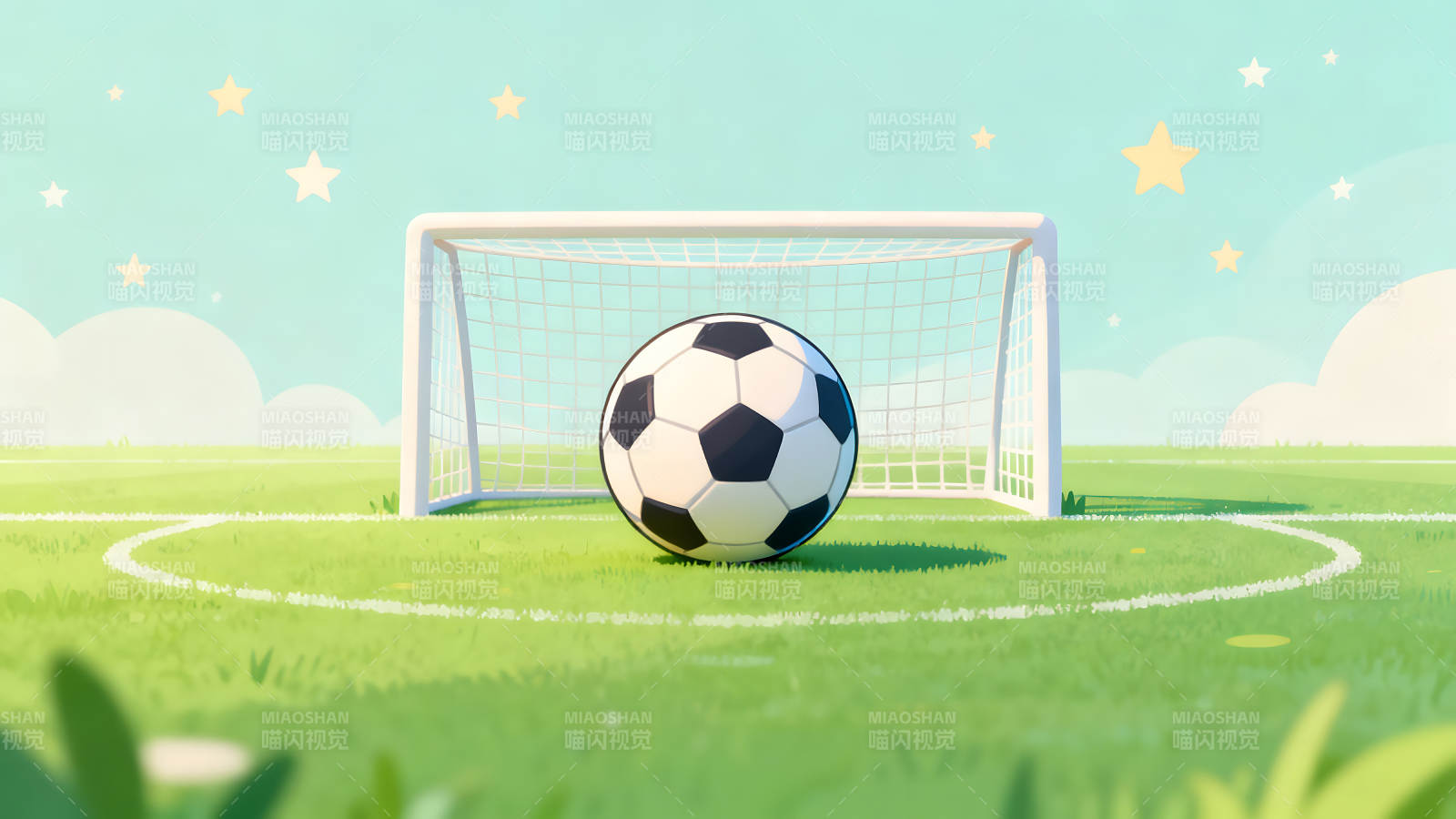 足球场背景下足球画面-图片