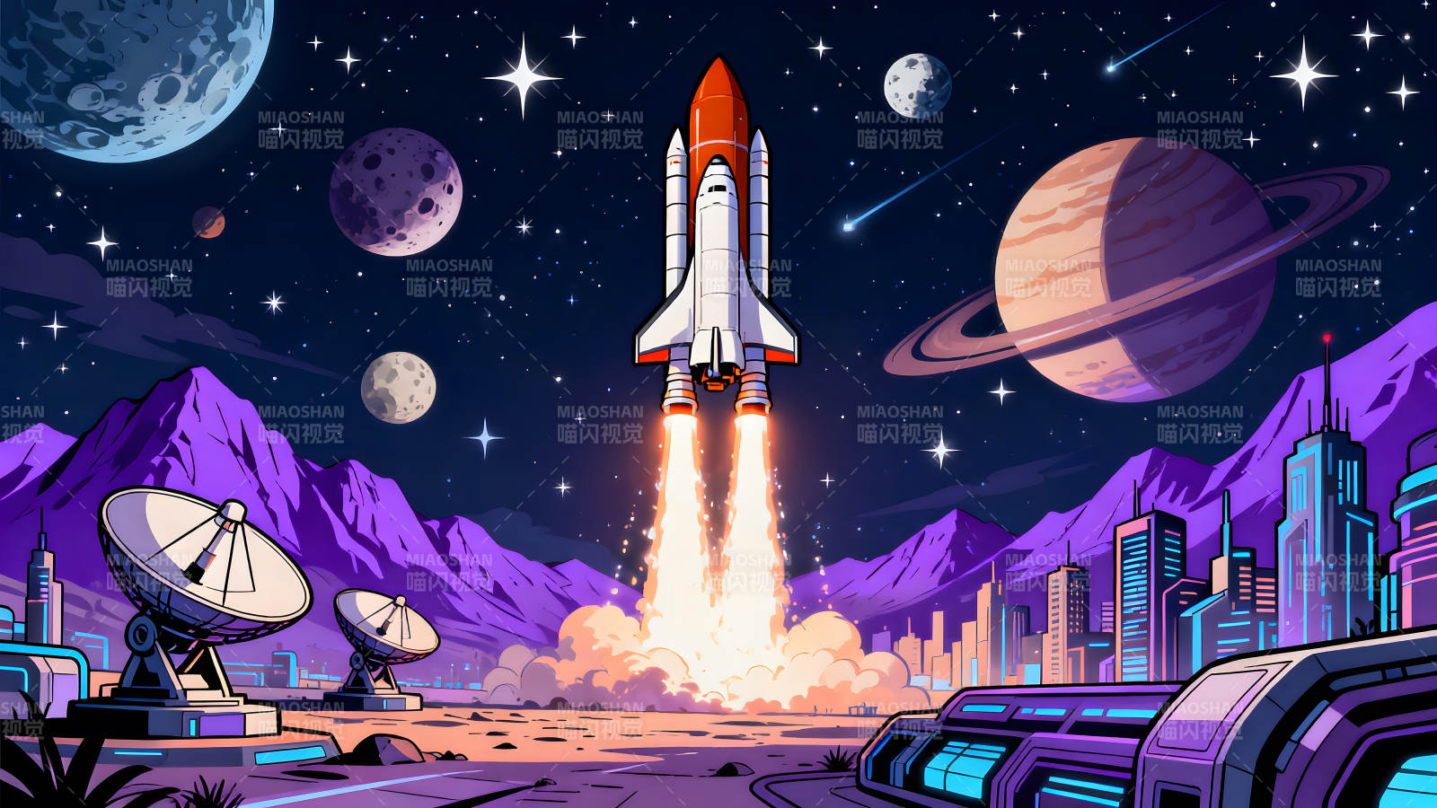 火箭發射宇宙星空科幻場景-圖片