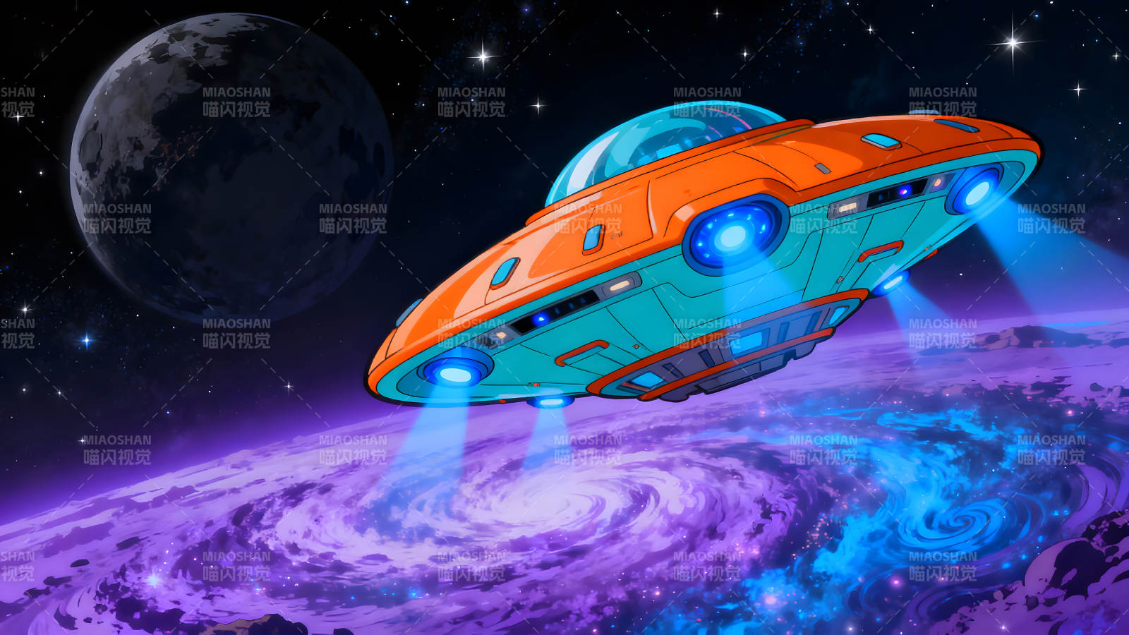 宇宙飛船穿梭星云間-圖片