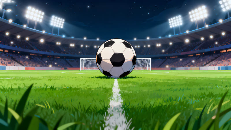 足球場夜晚比賽燈光照亮球場景象-圖片