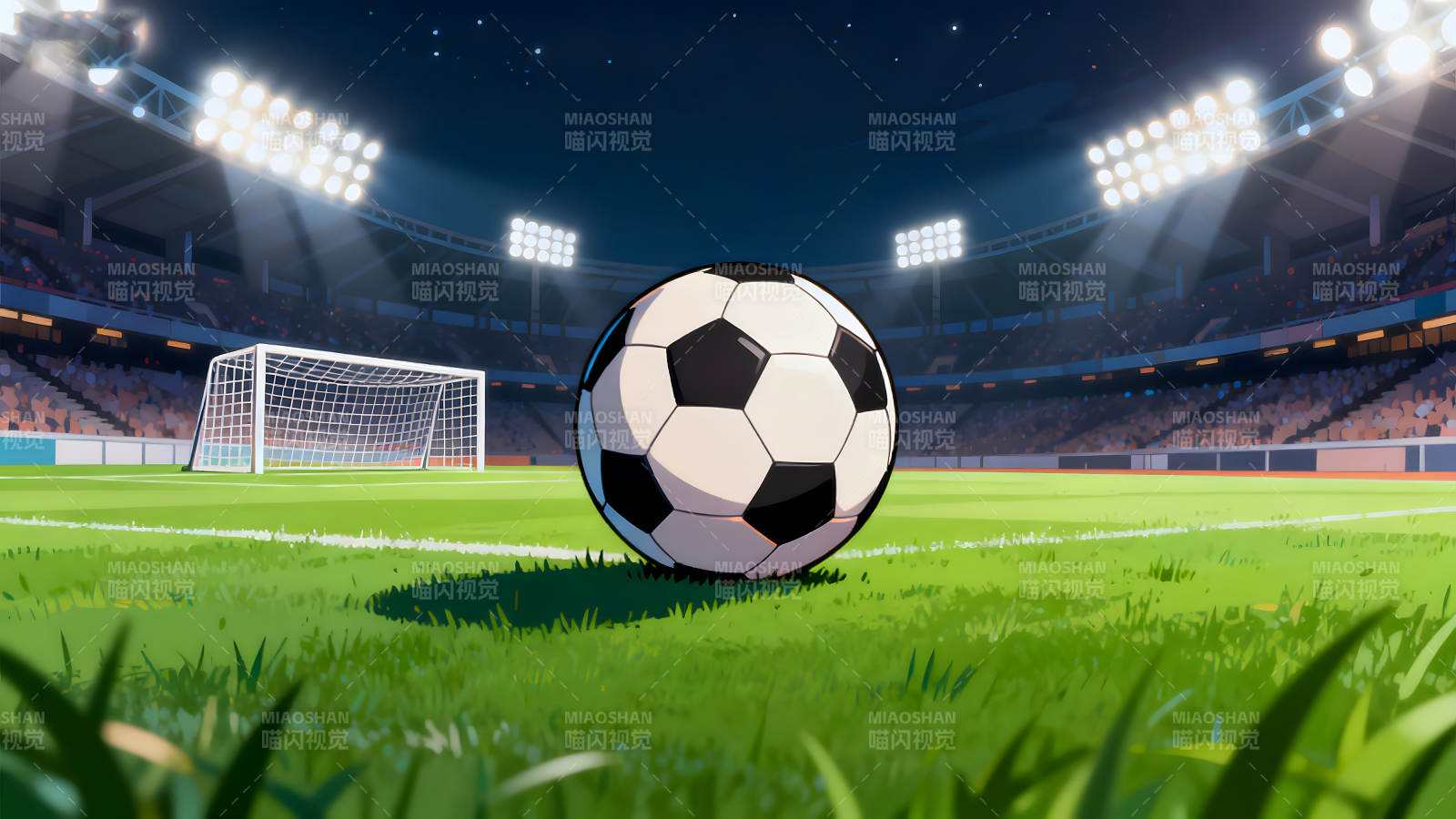 夜晚球场足球特写-图片