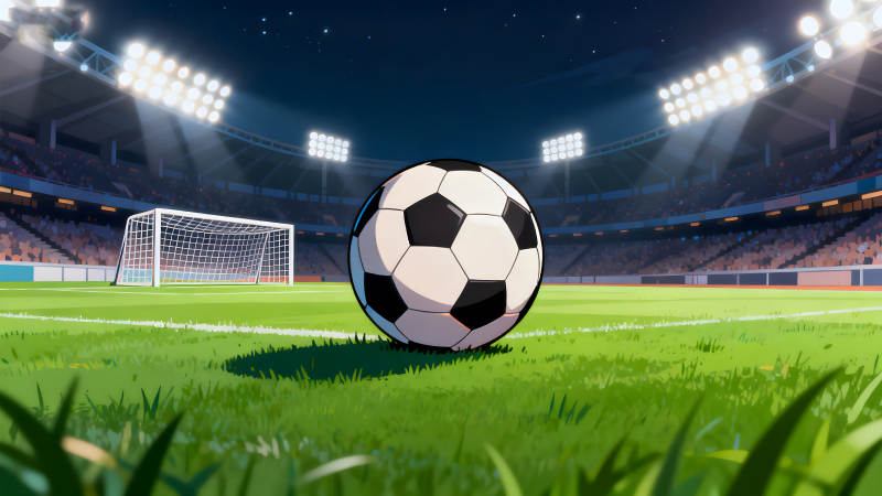夜晚球场足球特写-图片