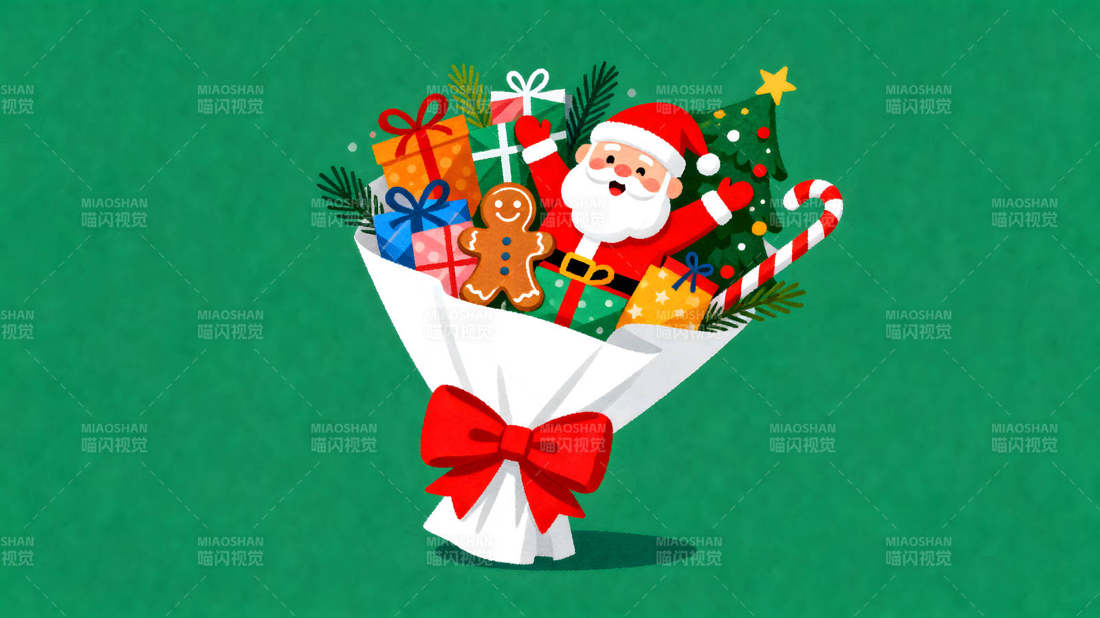 圣誕禮物花束卡通插畫-圖片