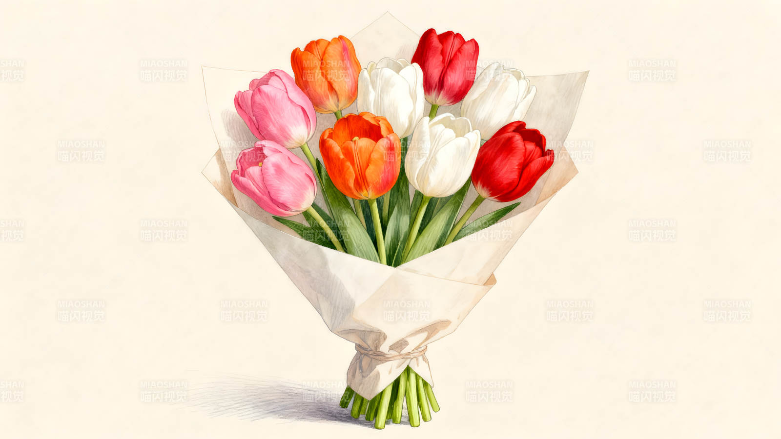 一束色彩鮮艷的郁金香-圖片