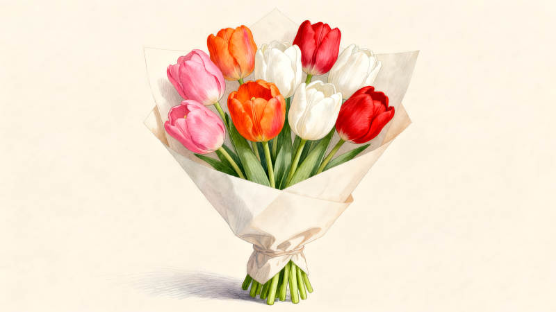 一束色彩鮮艷的郁金香-圖片