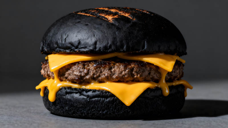 黑色汉堡包搭配融化芝士-图片