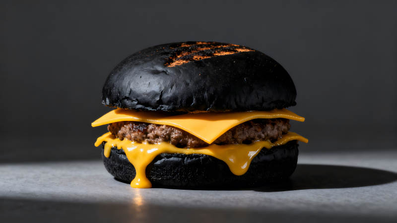 黑色汉堡配融化的奶酪-图片