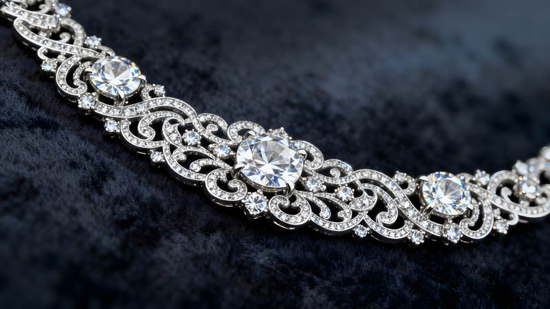 华丽钻石项链特写-图片