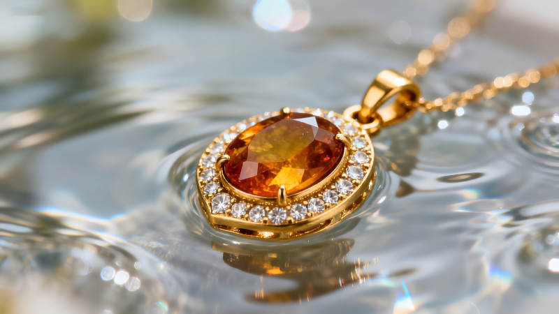 奢華寶石項鏈在水中閃耀-圖片