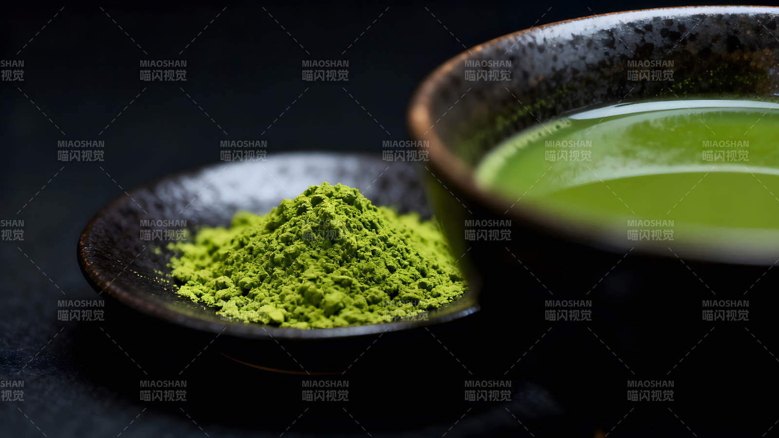 抹茶粉與抹茶飲品特寫(xiě)-圖片